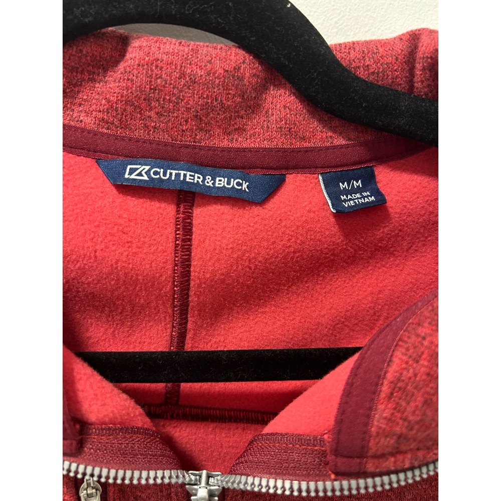 Cutter & Buck Mens Medium Heather Red Quarter Zip Fleece Pullover Sweater Medium - Picture 3 of 10